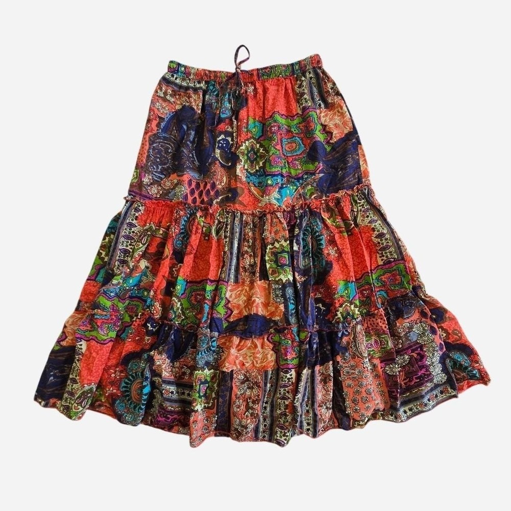 Bobbie Brooks boho cottage grannycore cotton patchwork maxi skirt. SM.